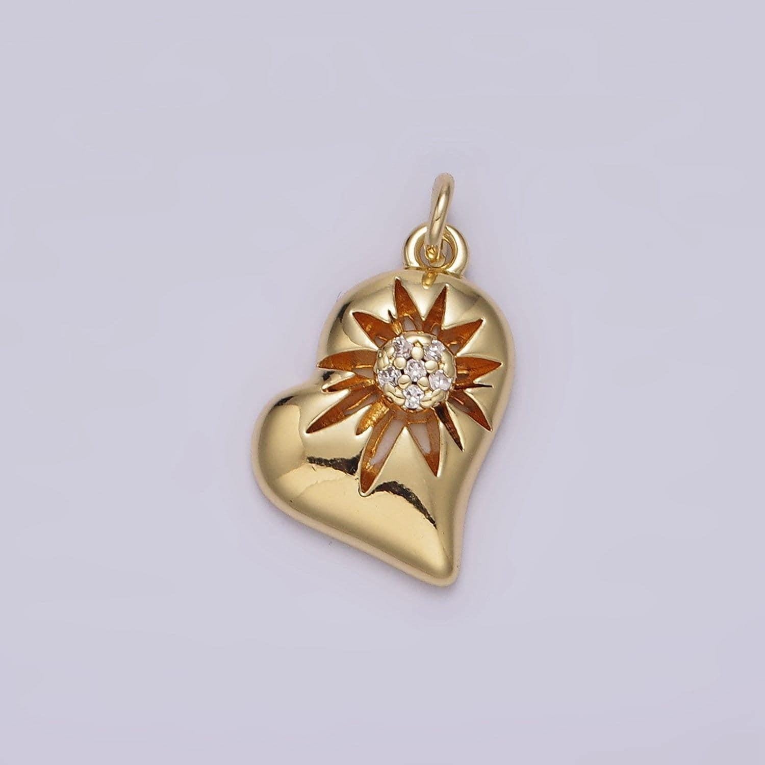 14k gold filled celestial sun star micro paved cz open heart charm | ag-614