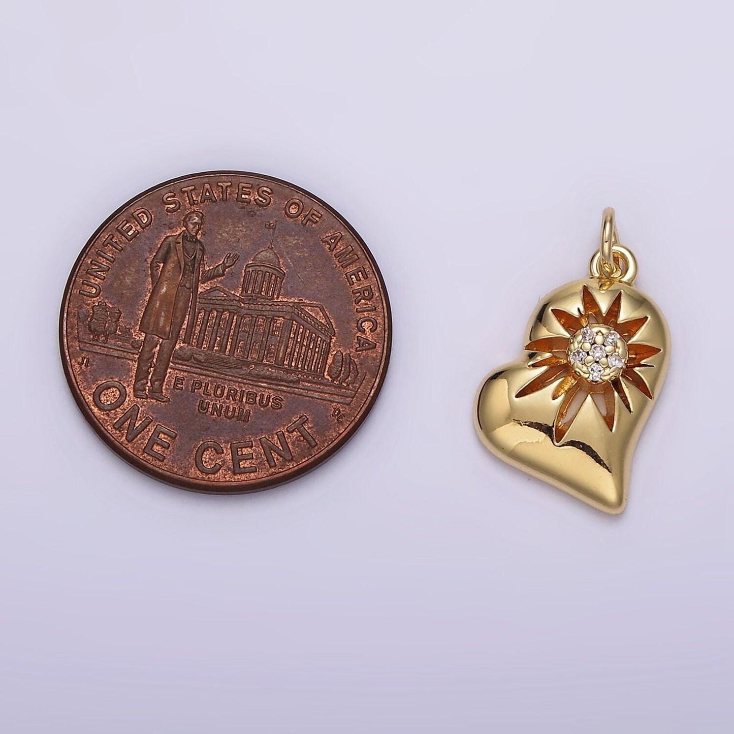 14k gold filled celestial sun star micro paved cz open heart charm | ag-614
