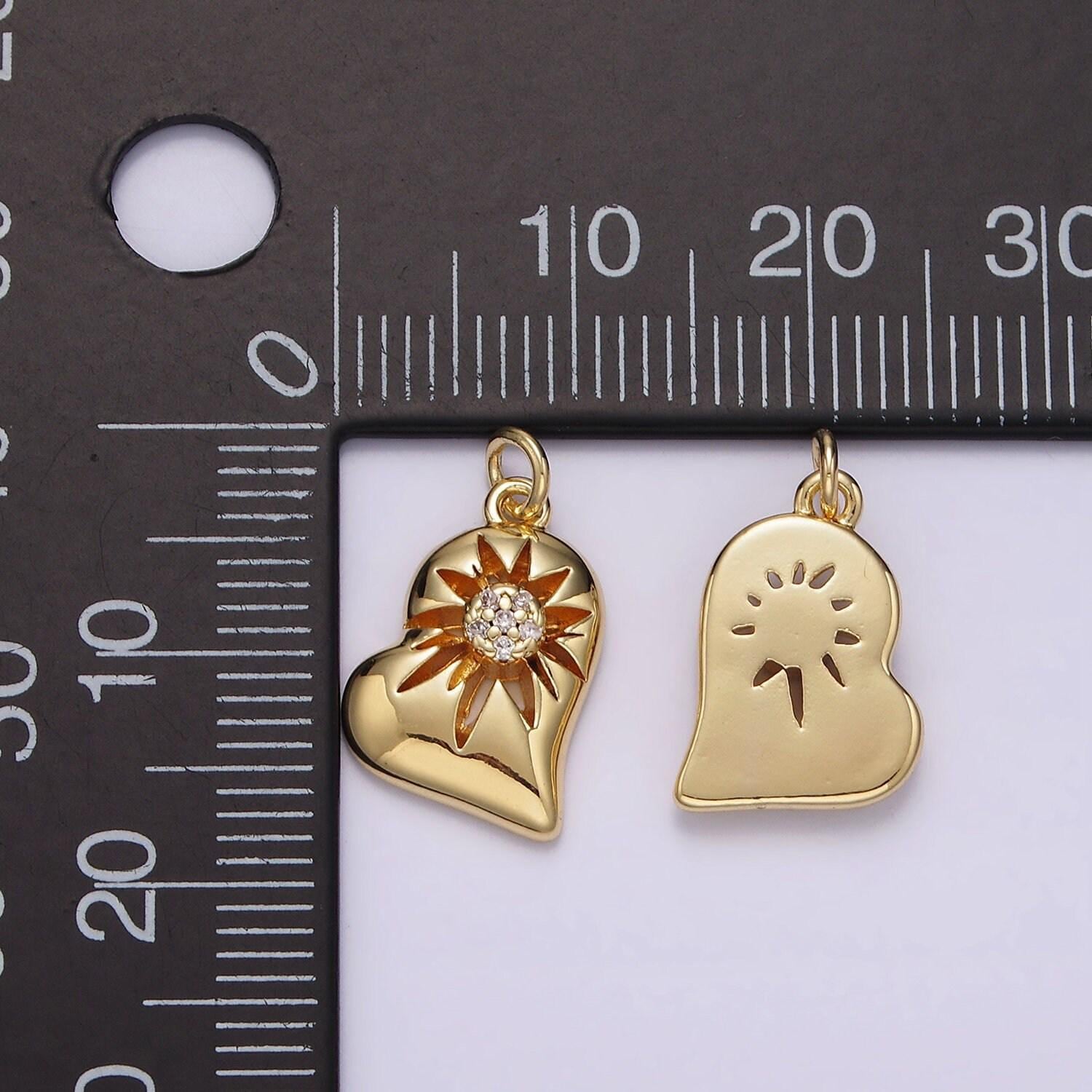 14k gold filled celestial sun star micro paved cz open heart charm | ag-614
