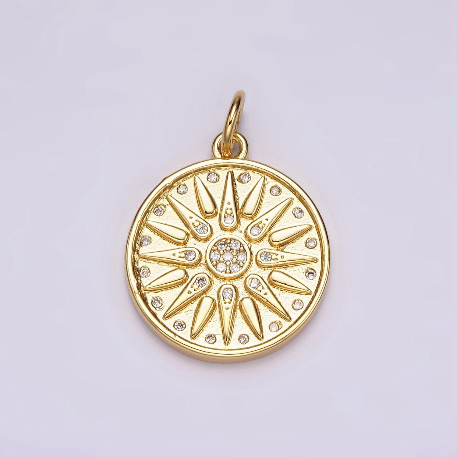 14k gold filled micro pave sun charm, clear cubic charms, cz gold bohemian jewelry inspired charm, sun burst celestial jewelry supply ag-583