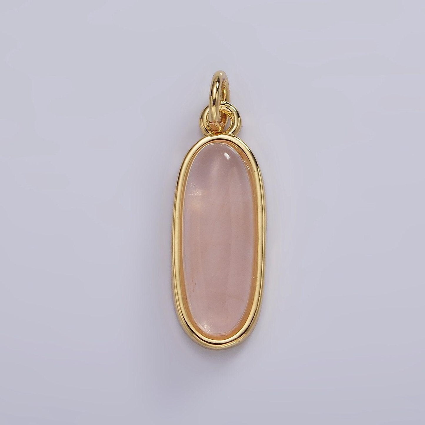 Long oval dainty gemstone drop charm gold rim bezel semi precious gemstone pendant for necklace bracelet earring component ag574