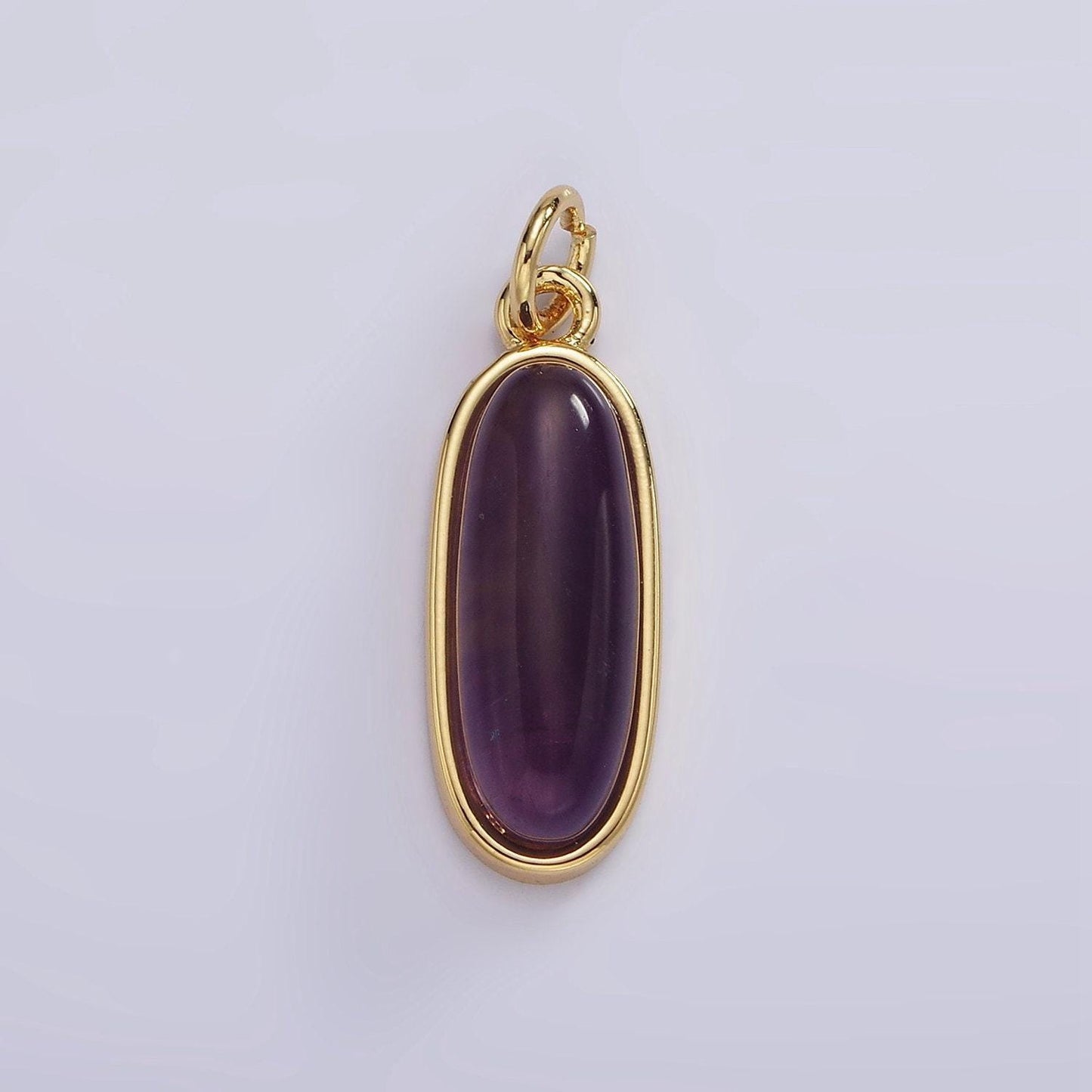 Long oval dainty gemstone drop charm gold rim bezel semi precious gemstone pendant for necklace bracelet earring component ag574