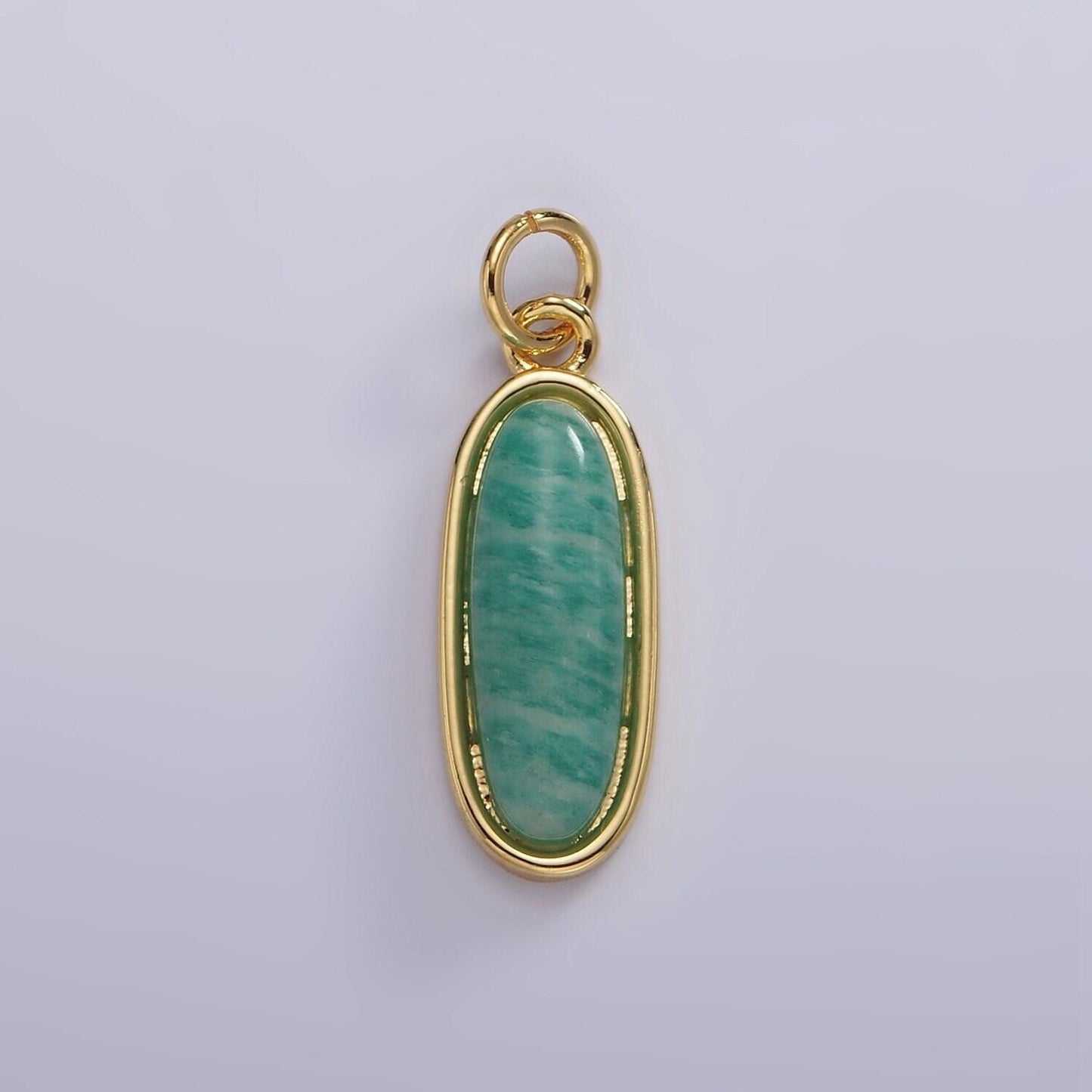 Long oval dainty gemstone drop charm gold rim bezel semi precious gemstone pendant for necklace bracelet earring component ag574