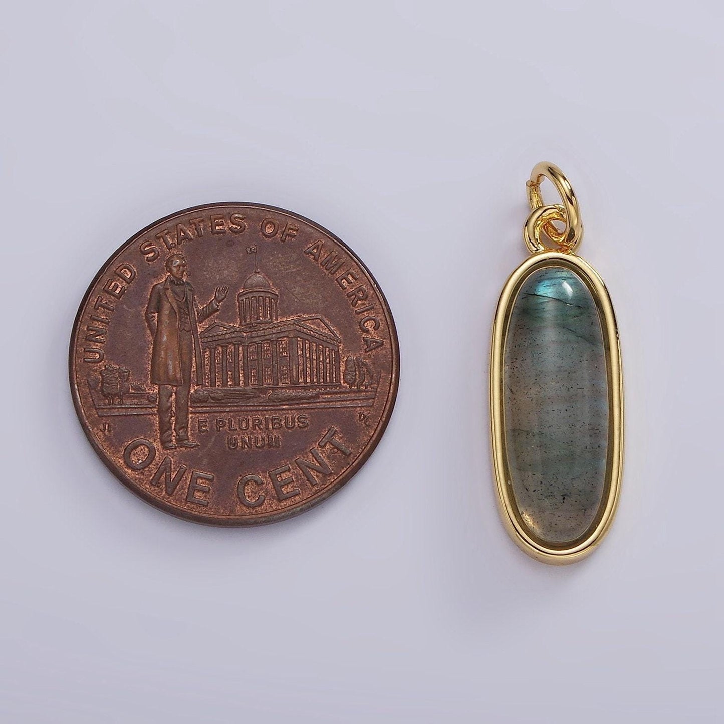 Long oval dainty gemstone drop charm gold rim bezel semi precious gemstone pendant for necklace bracelet earring component ag574