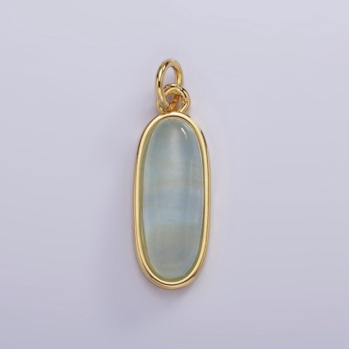 Long oval dainty gemstone drop charm gold rim bezel semi precious gemstone pendant for necklace bracelet earring component ag574