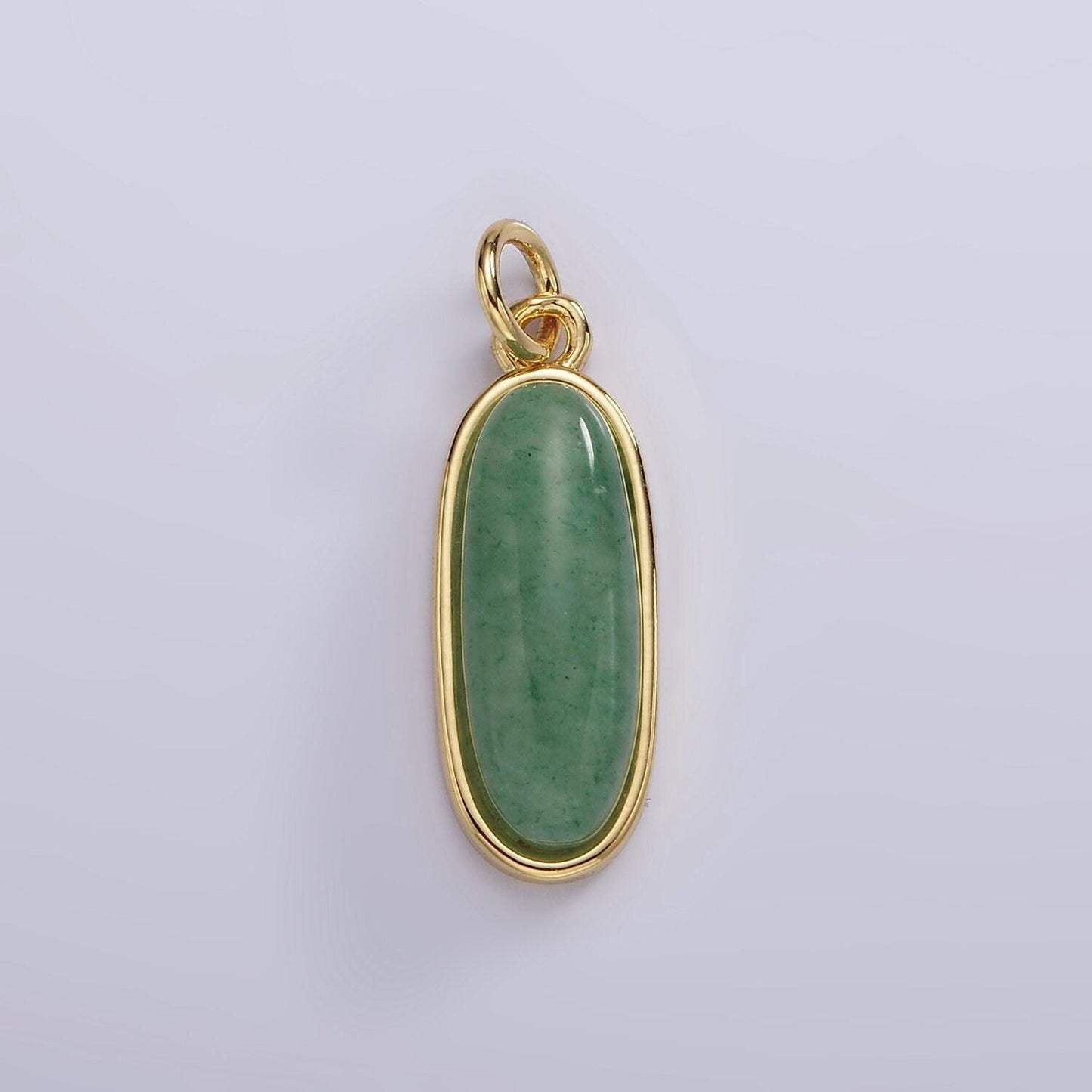 Long oval dainty gemstone drop charm gold rim bezel semi precious gemstone pendant for necklace bracelet earring component ag574