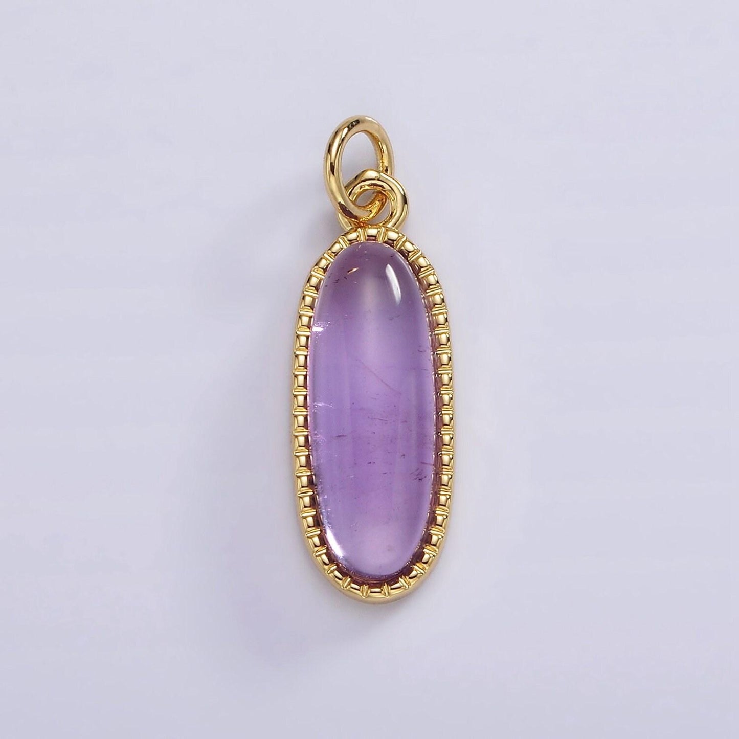 Long oval dainty gemstone drop charm gold rim bezel semi precious gemstone pendant for necklace bracelet earring component ag566