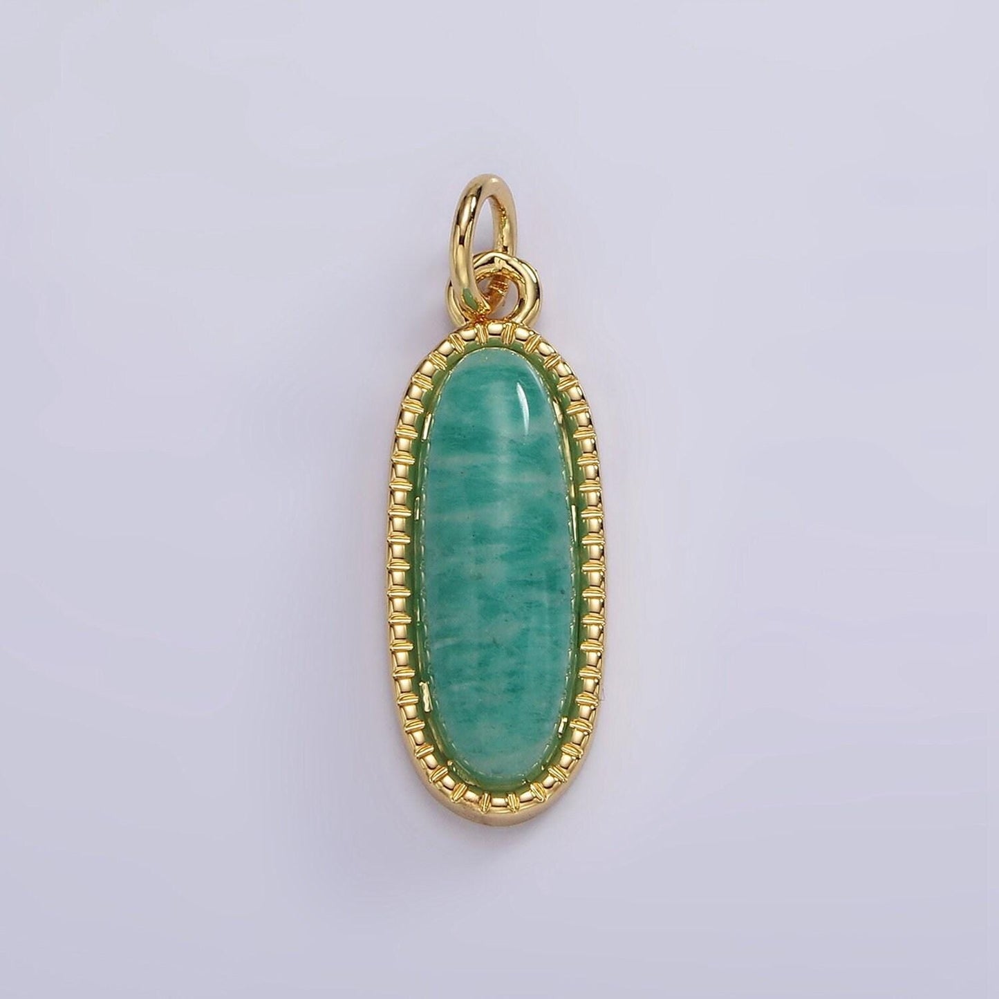 Long oval dainty gemstone drop charm gold rim bezel semi precious gemstone pendant for necklace bracelet earring component ag566