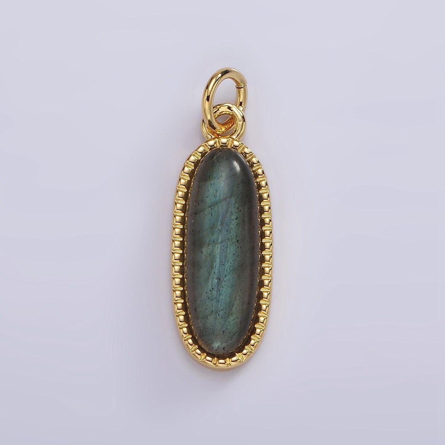 Long oval dainty gemstone drop charm gold rim bezel semi precious gemstone pendant for necklace bracelet earring component ag566