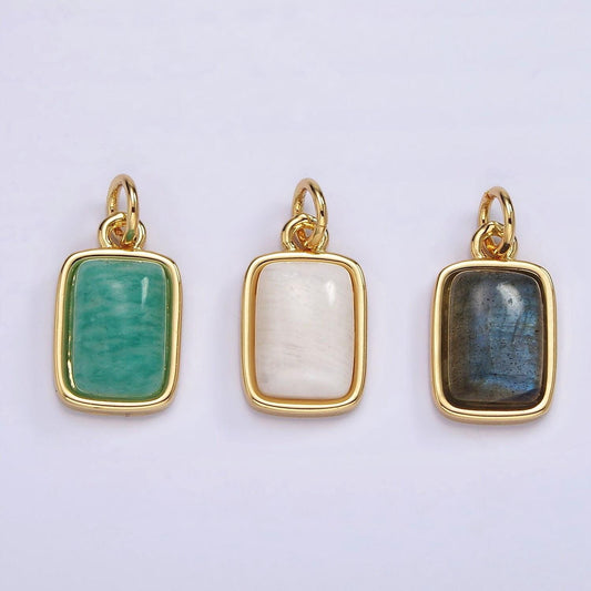 14k gold filled amazonite, moonstone, labradorite rectangular bezel charm | ag540 - ag542