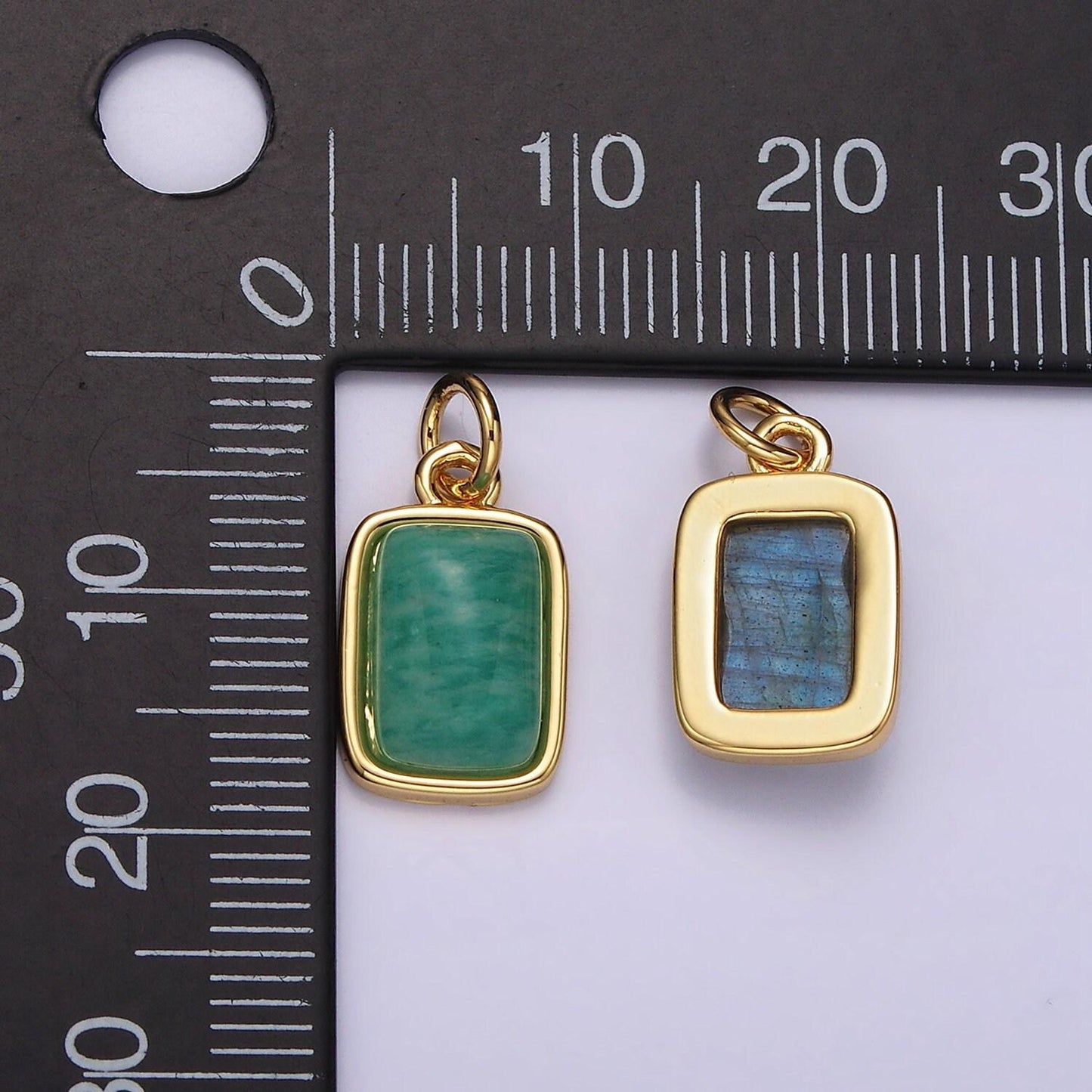14k gold filled amazonite, moonstone, labradorite rectangular bezel charm | ag540 - ag542