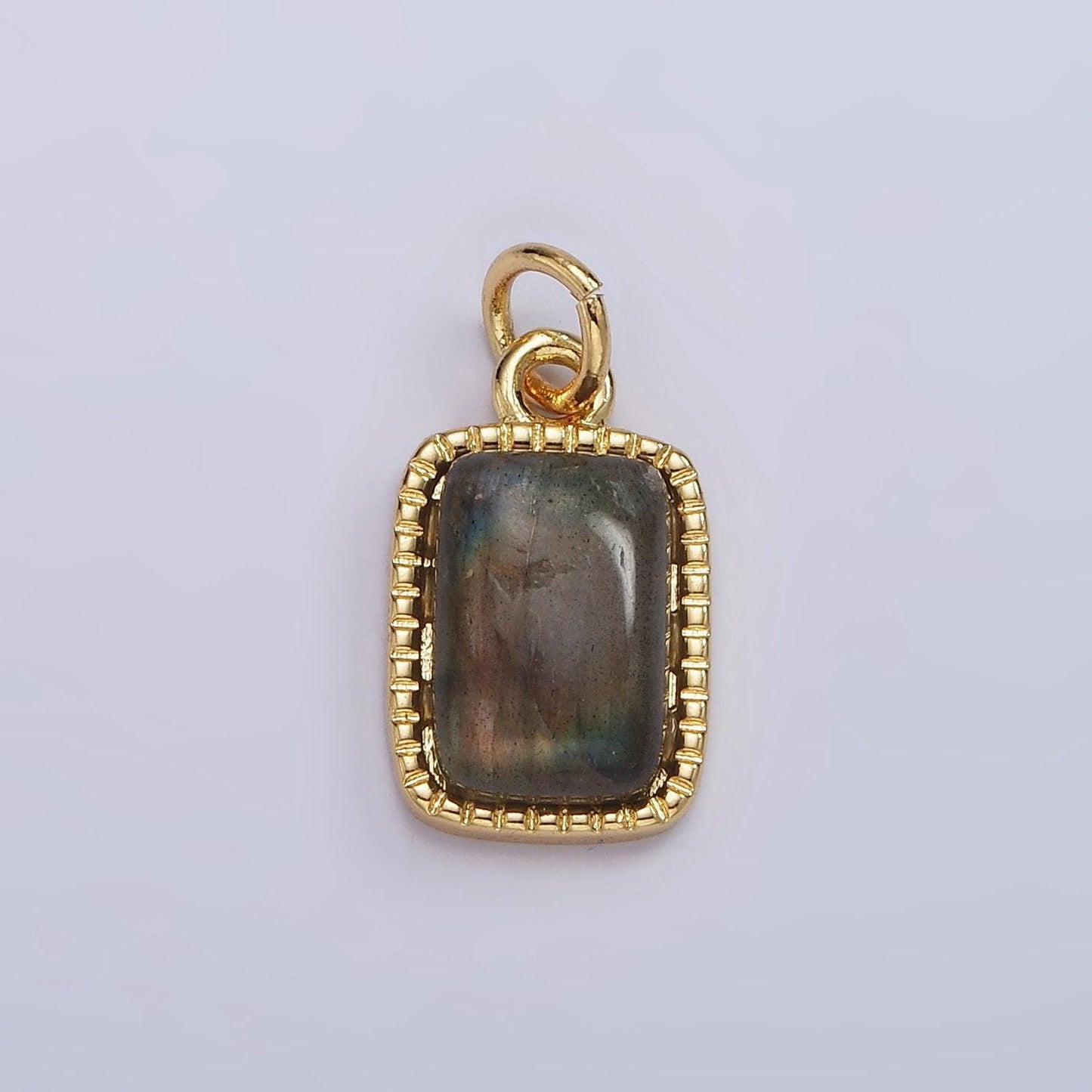 4k gold filled amazonite, moonstone, labradorite dotted bezel rectangular charm | ag537 - ag539