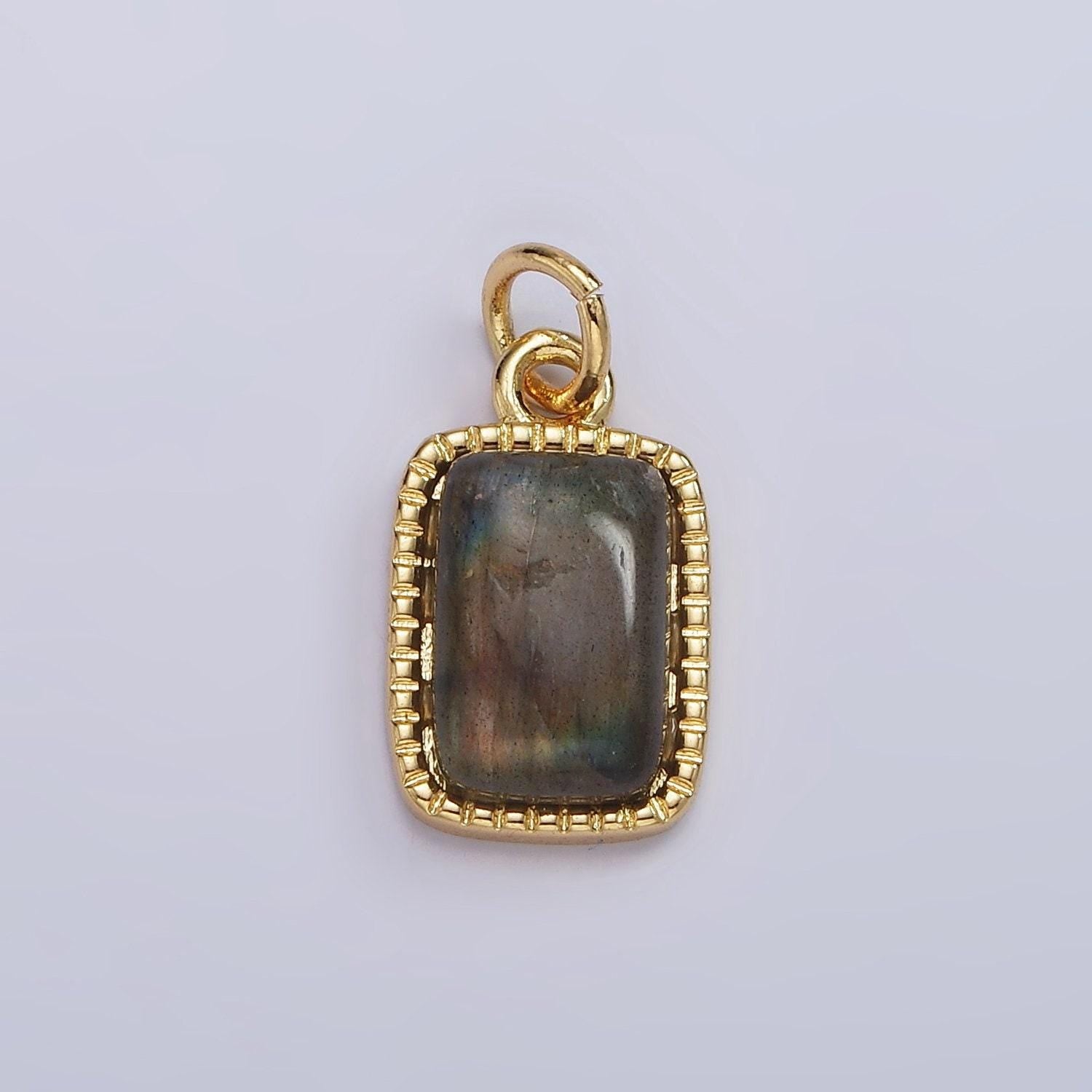 4k gold filled amazonite, moonstone, labradorite dotted bezel rectangular charm | ag537 - ag539