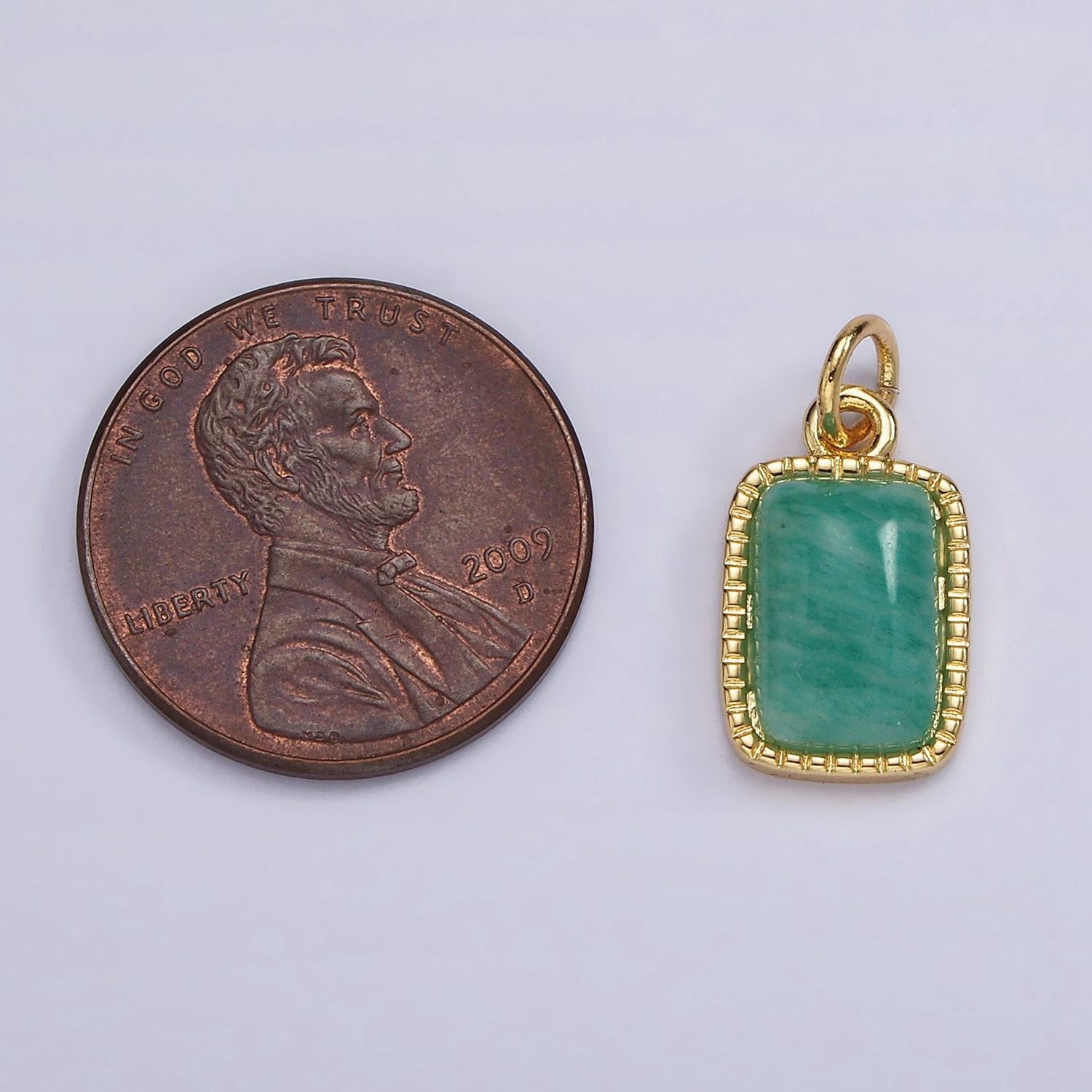 4k gold filled amazonite, moonstone, labradorite dotted bezel rectangular charm | ag537 - ag539