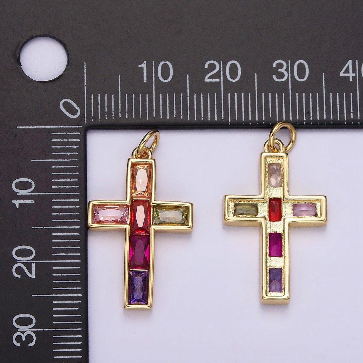 Gold baguette simple rainbow cross charm multi color cz cross pendant for religious necklace jewelry making christmas gift ag535