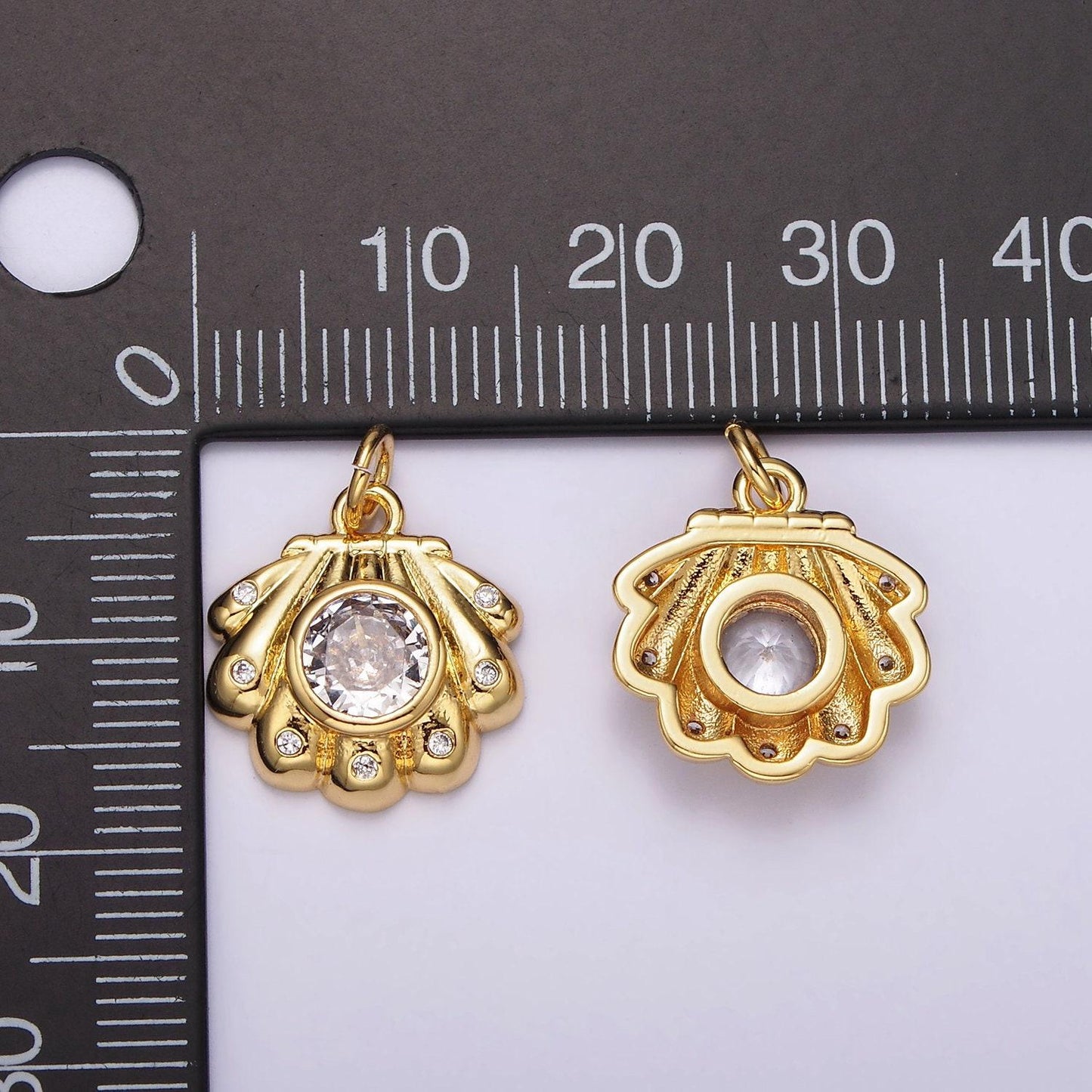14k gold filled clear cz dotted sea clam shell charm | ag512