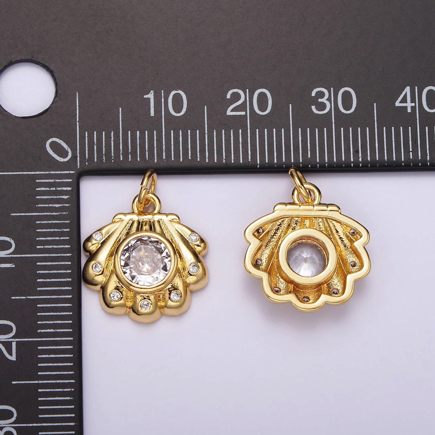 14k gold filled clear cz dotted sea clam shell charm | ag512