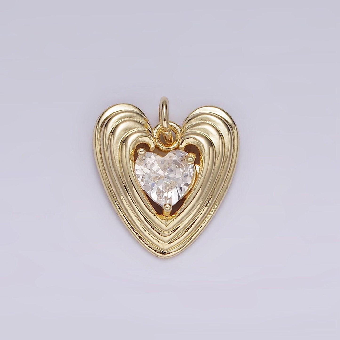 14k gold filled 15mm clear cz multiple line heart charm | ag509