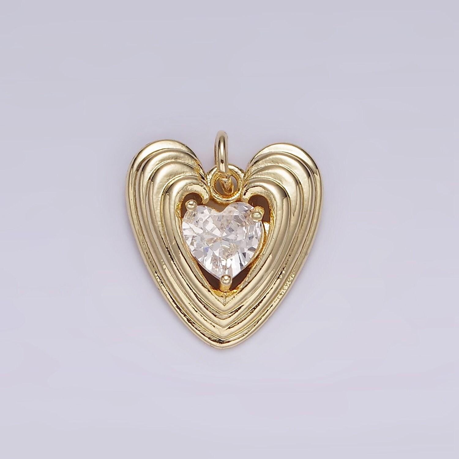14k gold filled 15mm clear cz multiple line heart charm | ag509
