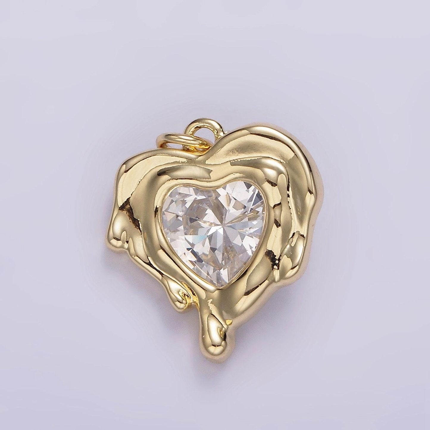 14k gold filled red, clear, purple cz heart molten drip bezel charm | ag506 - ag508