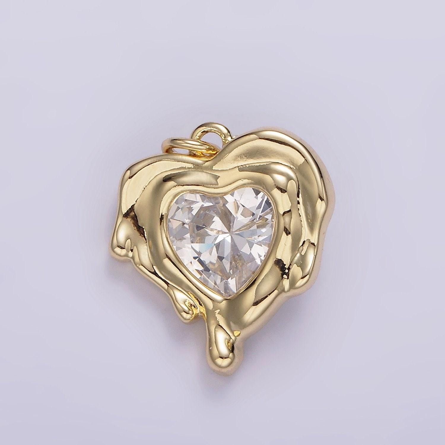14k gold filled red, clear, purple cz heart molten drip bezel charm | ag506 - ag508