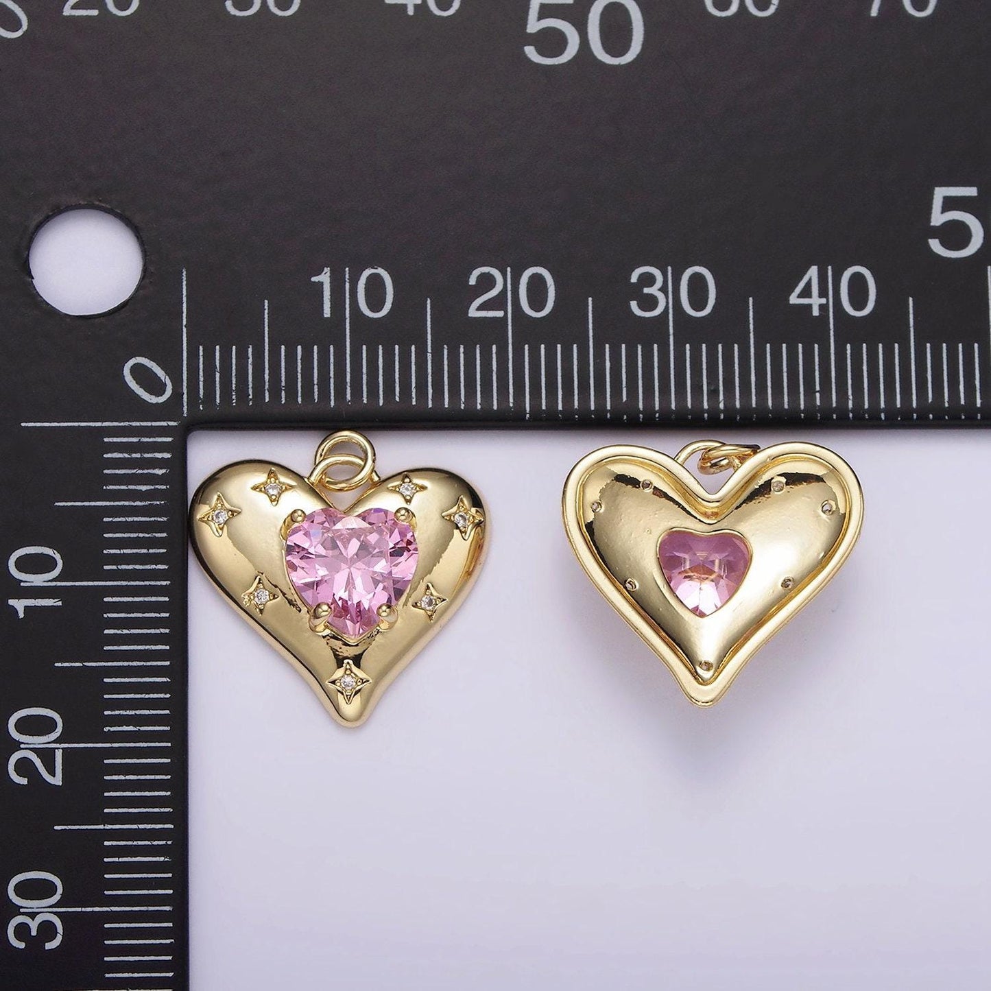 14k gold filled red, pink, clear cz celestial stars heart charm | ag500 - ag502