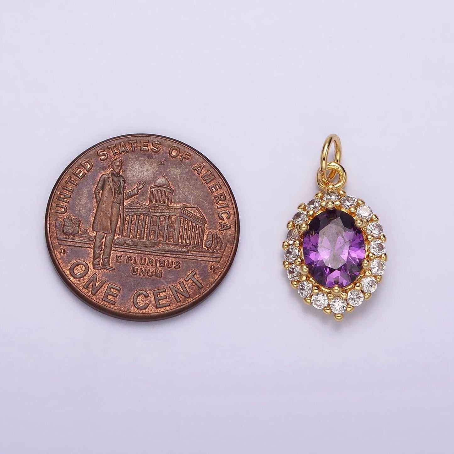 14k gold filled purple cz sun burst charm oval micro pave pendant for necklace bracelet earring component | ag498
