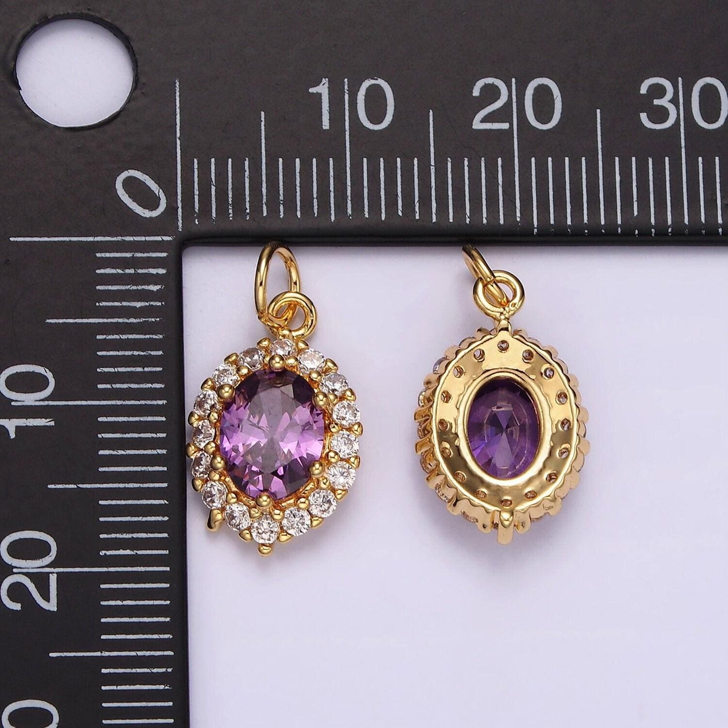 14k gold filled purple cz sun burst charm oval micro pave pendant for necklace bracelet earring component | ag498