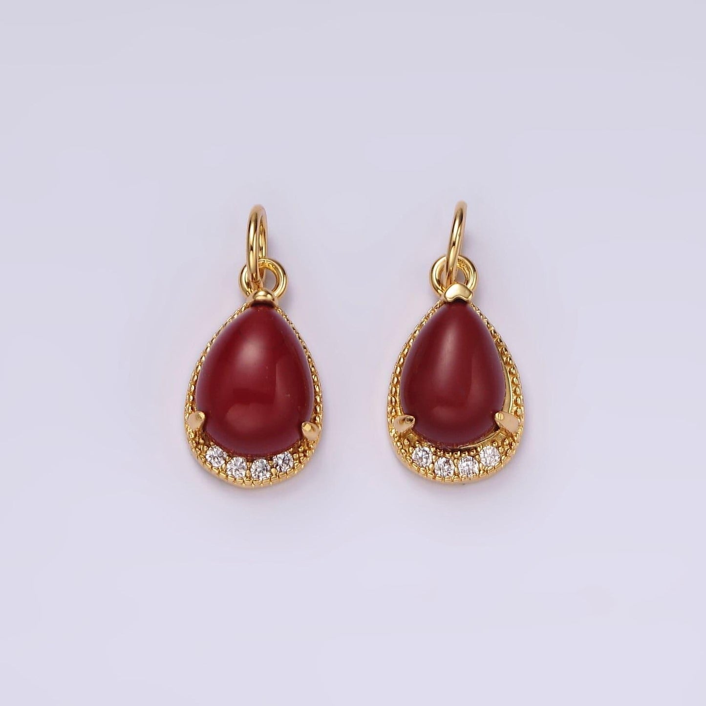 14k gold filled carnelian, topaz, aventurine, tiger eye, amethyst teardrop micro paved charm | ag481 - ag485
