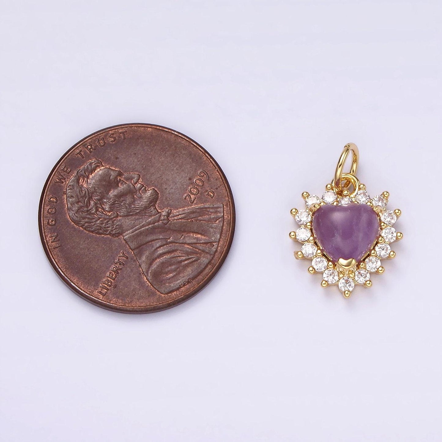 14k gold filled amethyst, moss agate heart cz lined charm | ag486 ag487