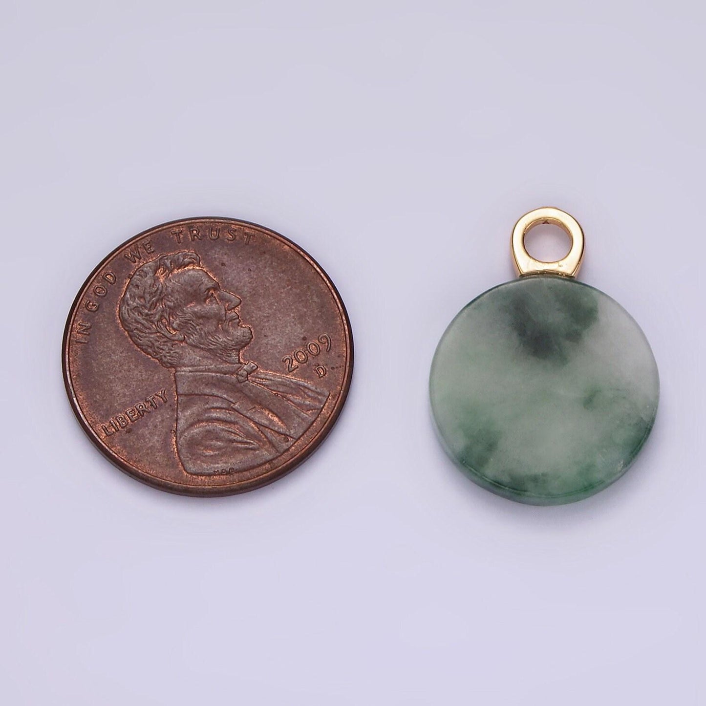 14k gold filled green jade round natural bail pendant | ag461