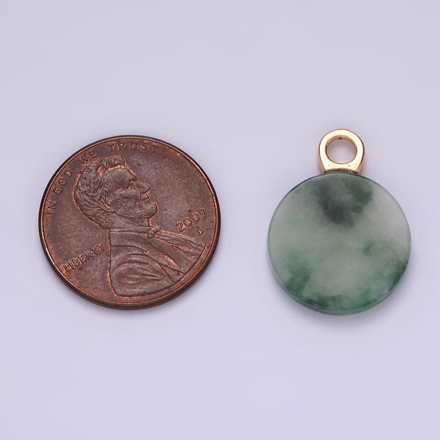 14k gold filled green jade round natural bail pendant | ag461