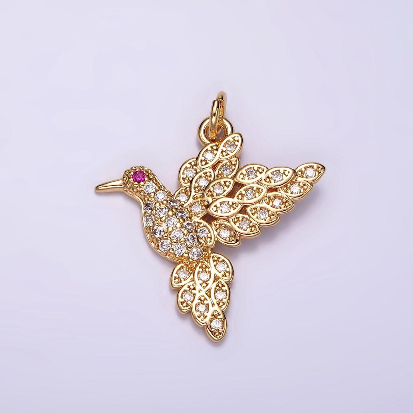 14k gold filled fuchsia-eyed bird animal micro paved cz charm | ag458