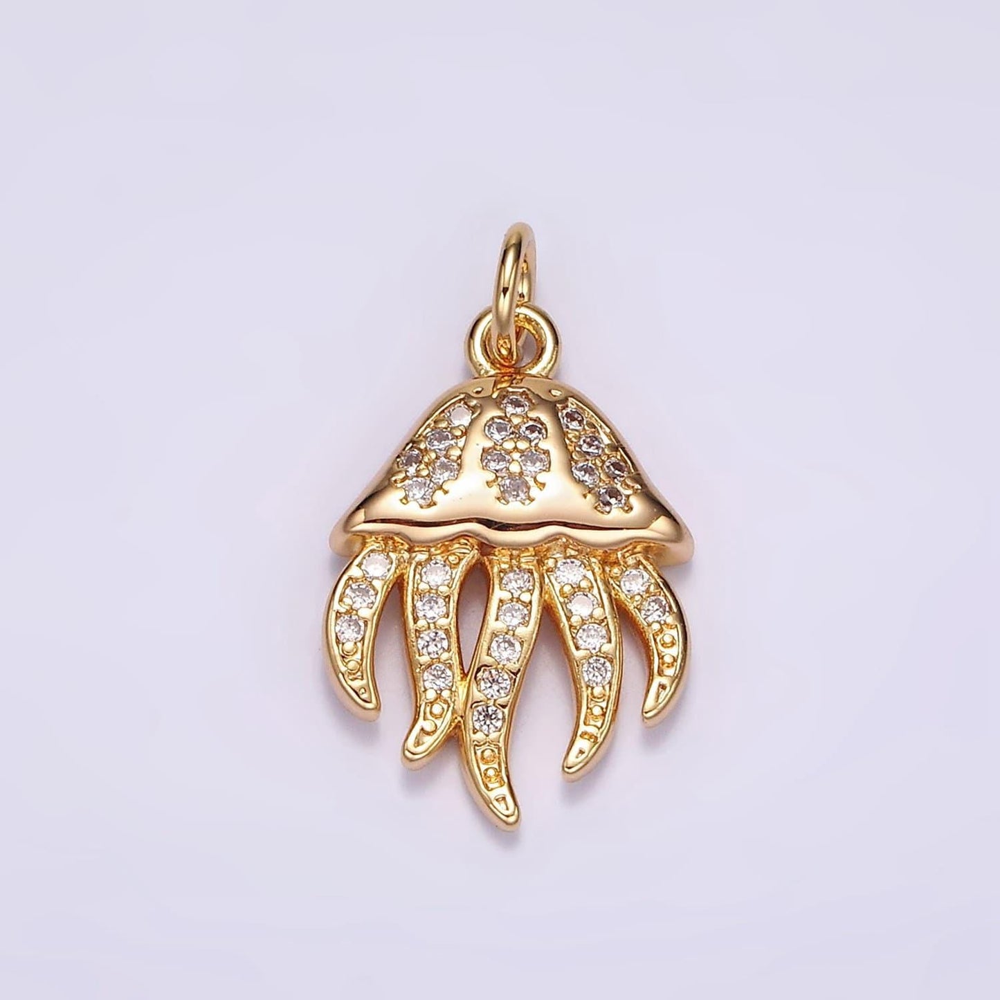 16k gold filled 22mm jelly fish ocean animal clear micro paved cz charm | ag456