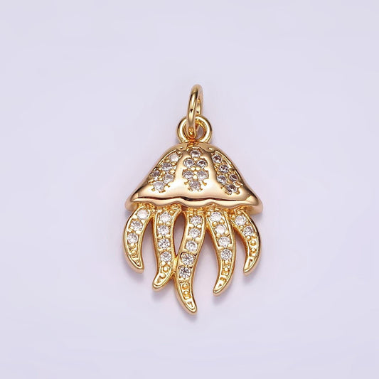16k gold filled 22mm jelly fish ocean animal clear micro paved cz charm | ag456