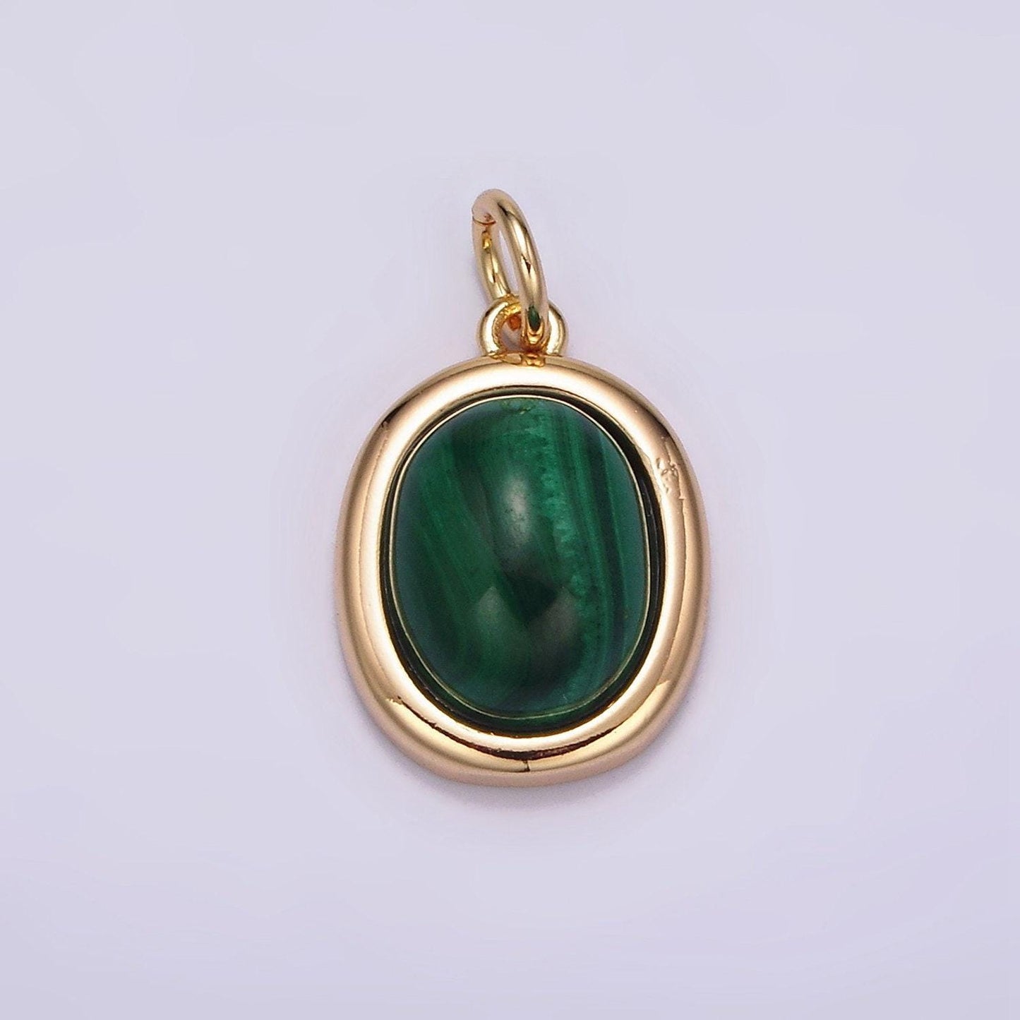 16k gold filled 10mm, 11mm green malachite cabochon bezel charm | ag453