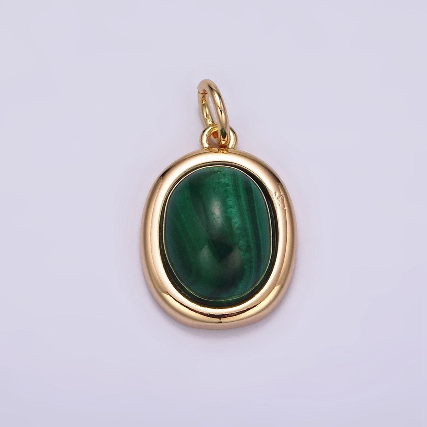 16k gold filled 10mm, 11mm green malachite cabochon bezel charm | ag453