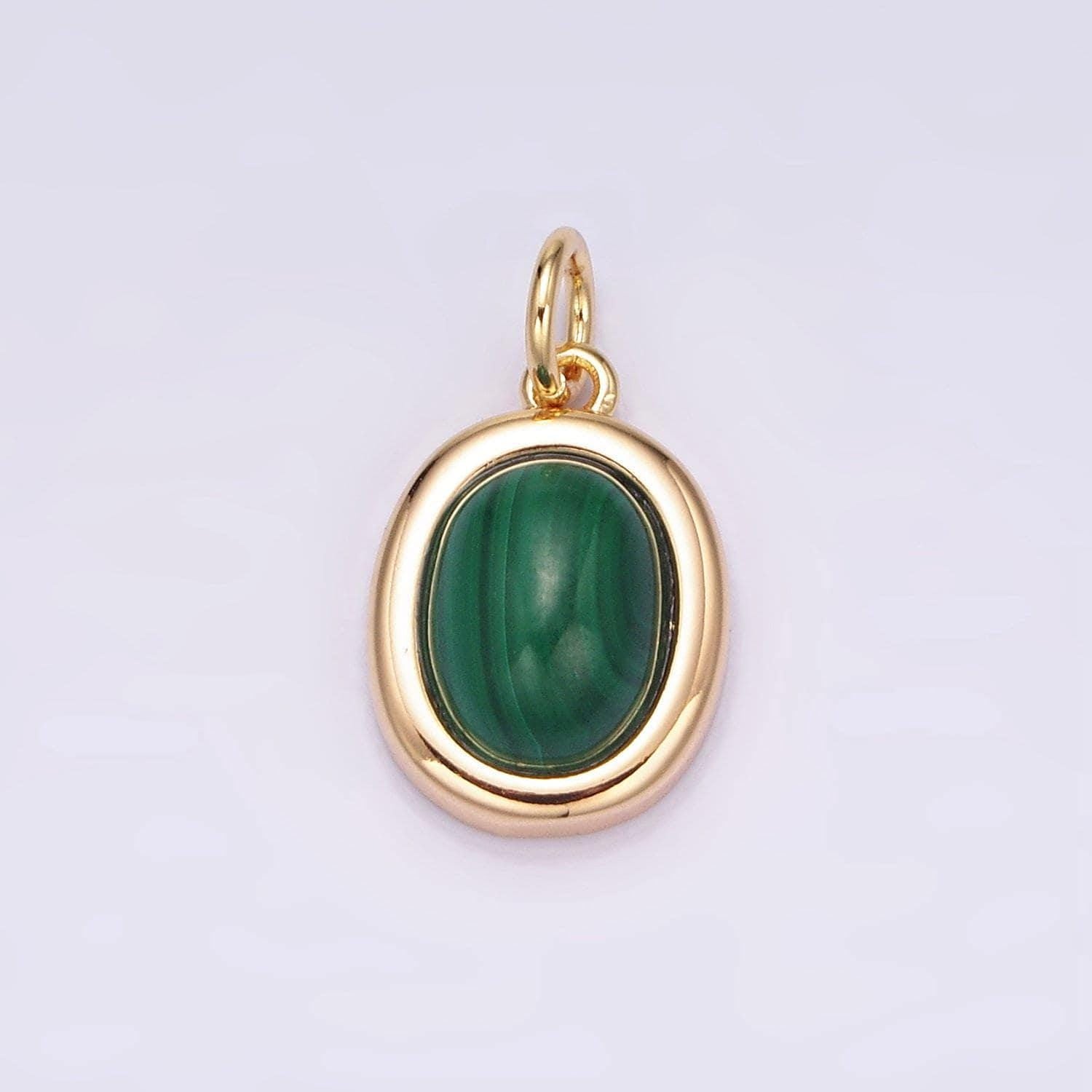 16k gold filled 10mm, 11mm green malachite cabochon bezel charm | ag452