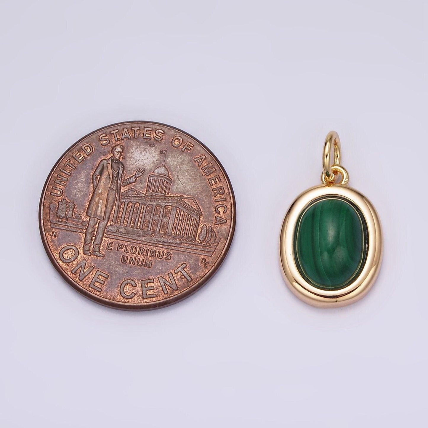 16k gold filled 10mm, 11mm green malachite cabochon bezel charm | ag452