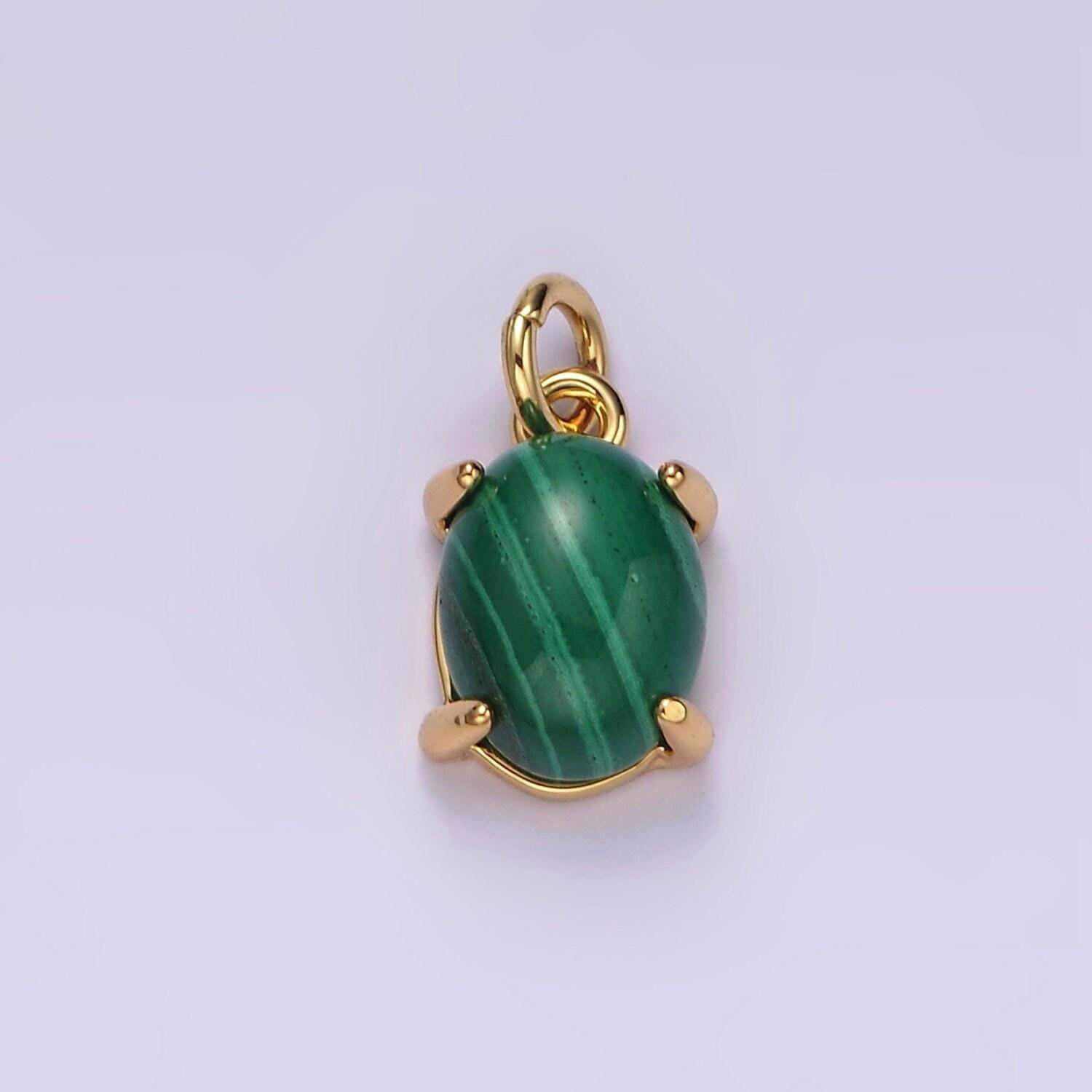 14k gold filled 10mm green malachite oval bezel minimalist charm | ag447