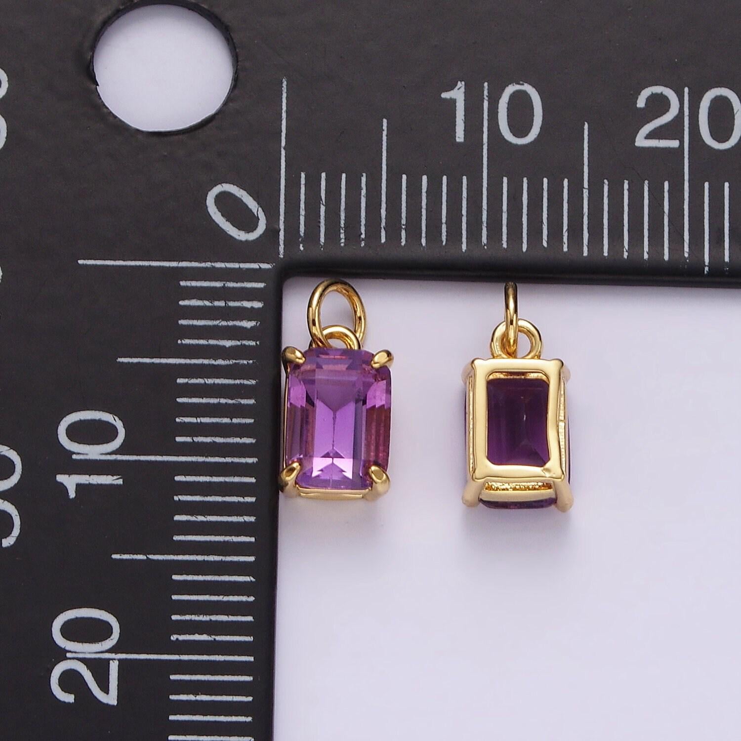 14k gold filled purple amethyst baguette bezel charm | ag444