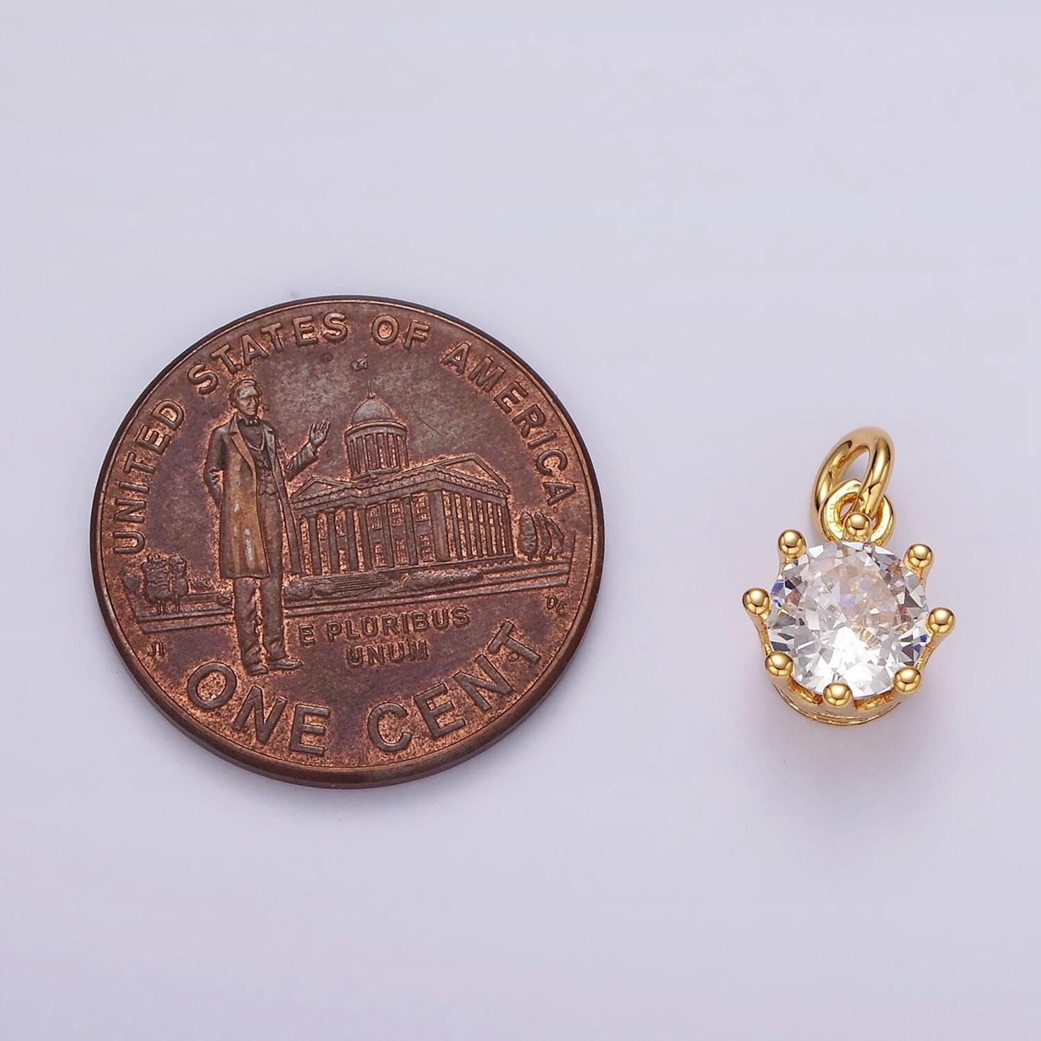 14k gold filled clear cz round dotted add-on charm in gold & silver | ag436 ag437