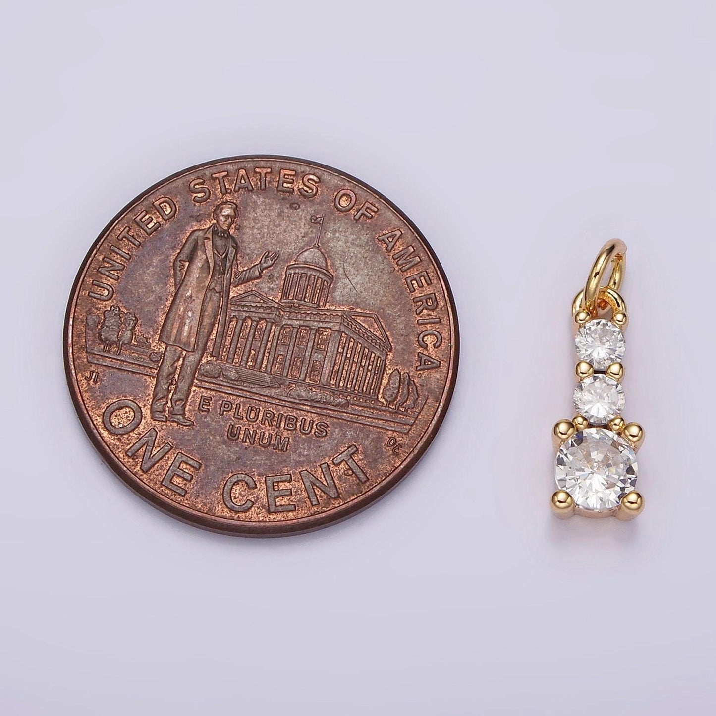 14k gold filled 13mm triple clear cz linear mini add-on charm | ag422