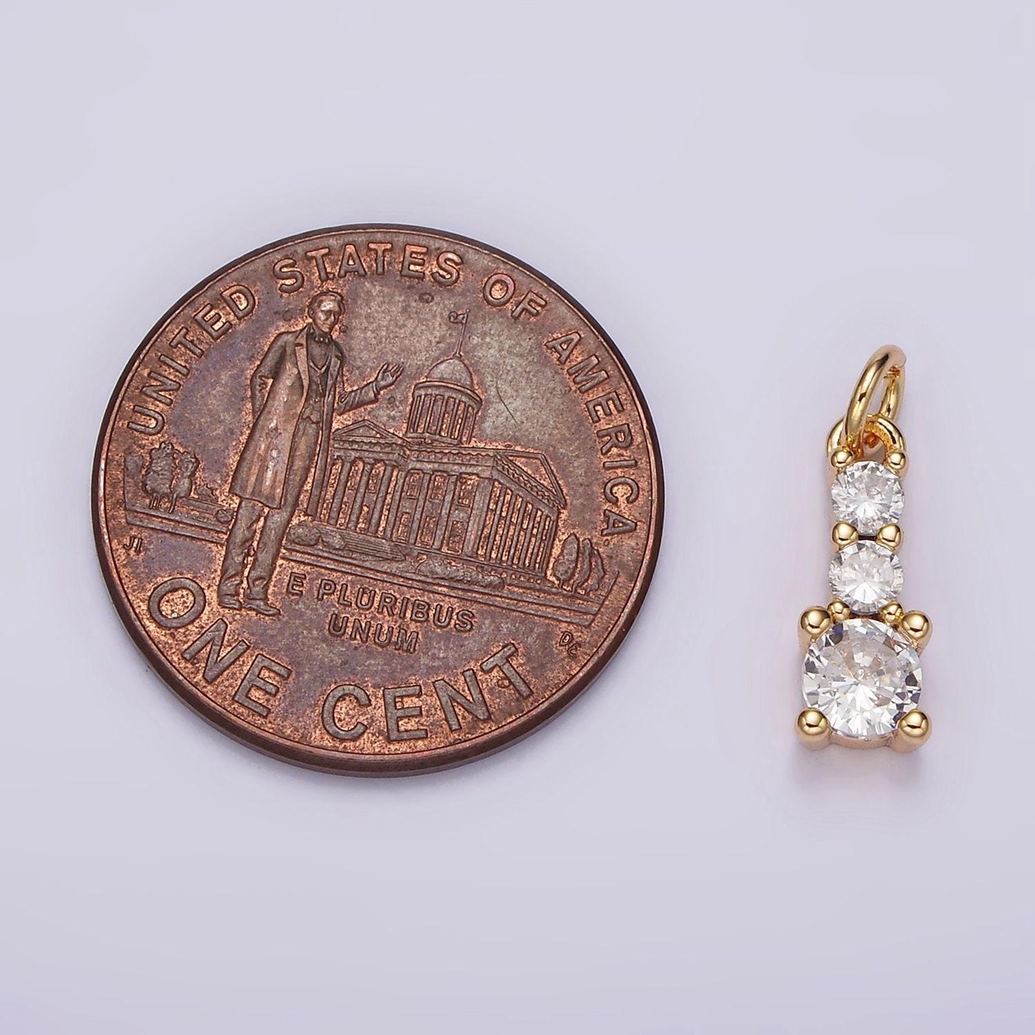14k gold filled 13mm triple clear cz linear mini add-on charm | ag422