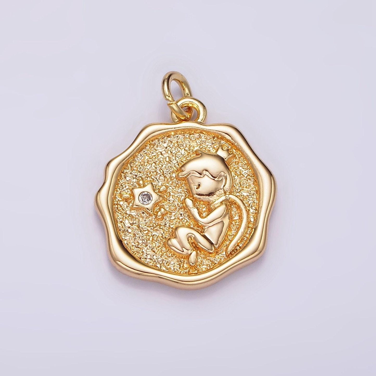 14k gold filled little prince star cz hammered wavy stamped charm | ag421