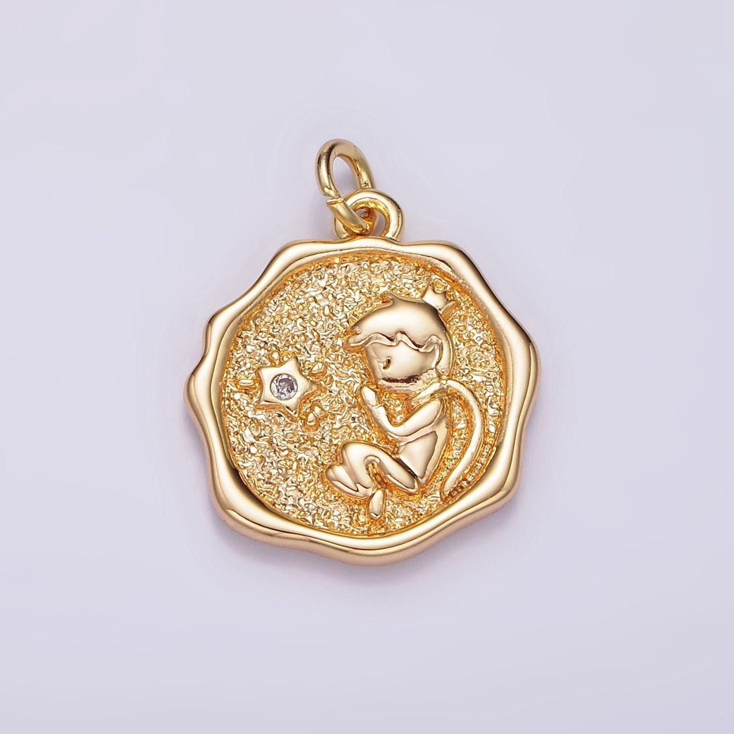 14k gold filled little prince star cz hammered wavy stamped charm | ag421