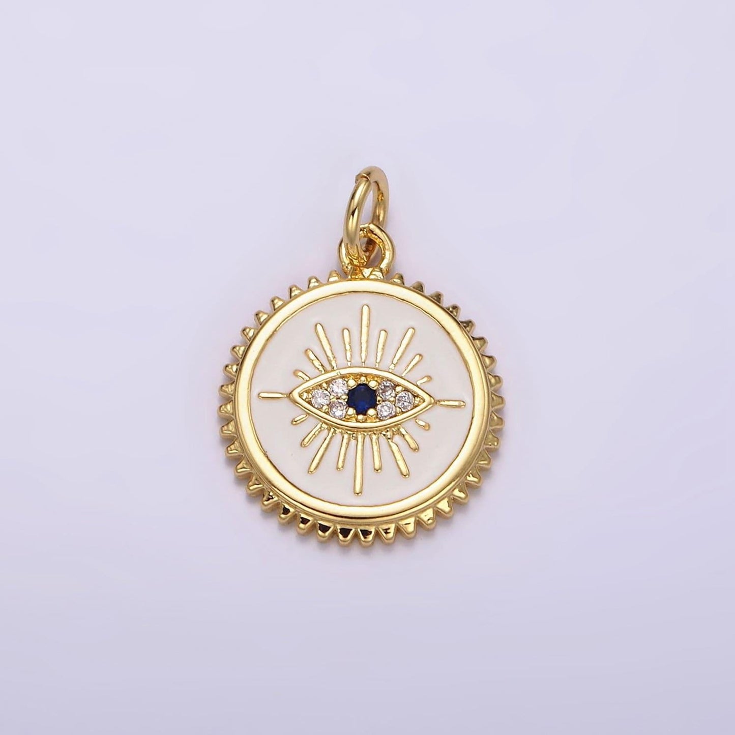 14k gold filled white, pink evil eye blue cz spiked outline round charm | ag414 ag415