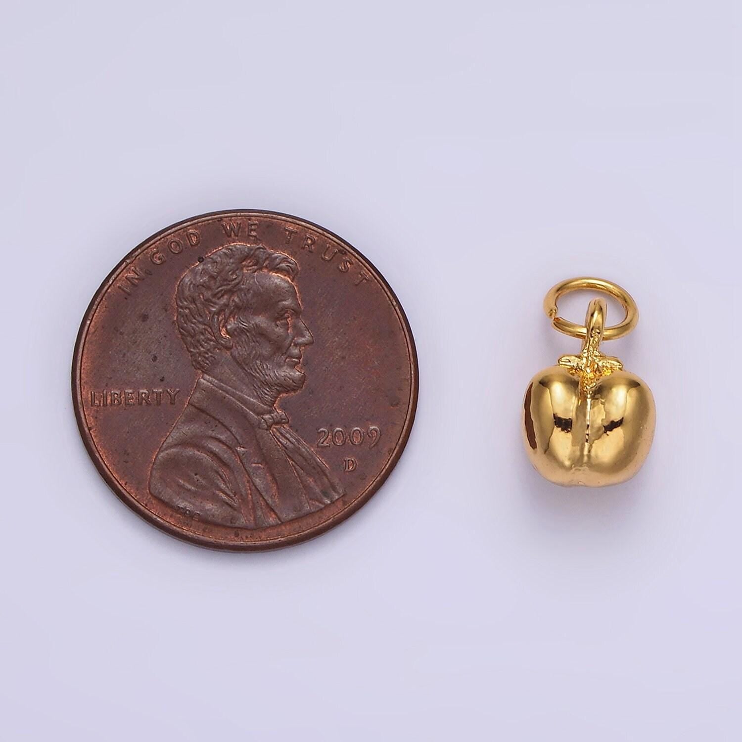 Gold bell pepper fruit puffed minimalist add-on charm fruit food pendant jewelry inspired | ag404