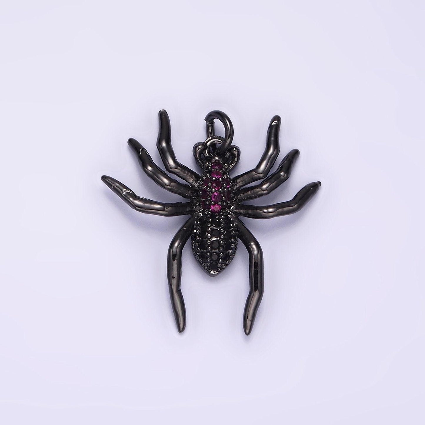 14k gold filled black widow spider insect animal fuchsia micro paved cz charm in black & gold for halloween jewelry inspired | ag383 ag384