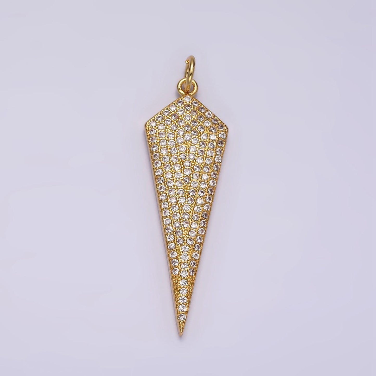 14k gold filled 35mm micro paved cz shield arrow tip charm long spear geometric jewelry inspired | ag354